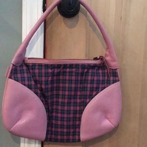 Sissy Rossi shoulder bag, pink leather and plaid fabric